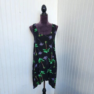 Island Planet Hawaiian Tropical Paradise Print Dress Black Green Purple Sz M